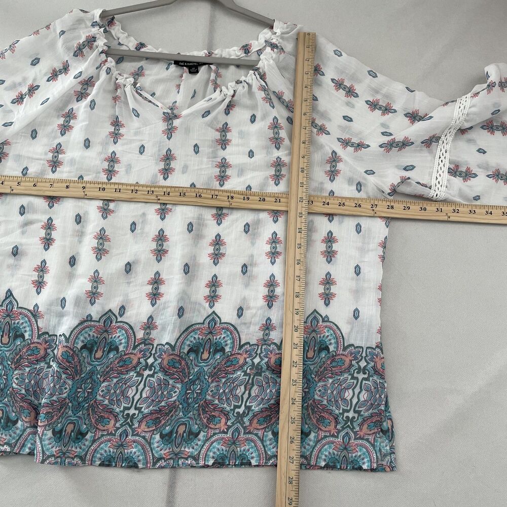 Zac & Rachel Woman Peasant Blouse Bell Sleeve Paisley White Size 2X - Picture 6 of 8